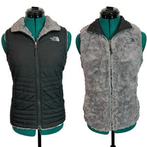 The North Face Womens Black Reversible Faux Fur Quilted Puffer Vest‎ Size XS